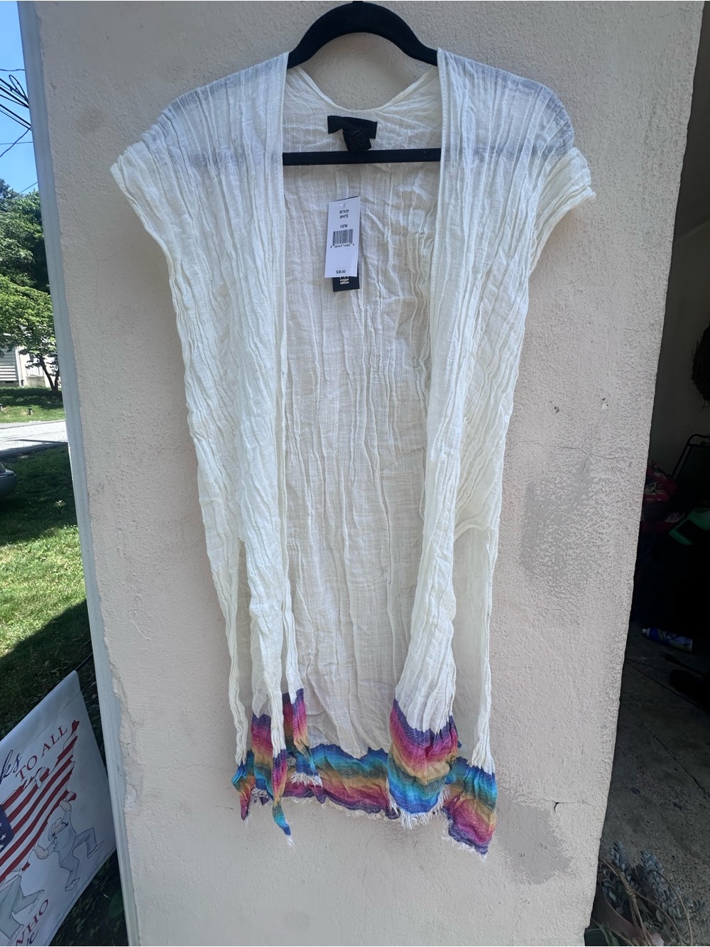 Steve Madden White Open-Front Tunic with Rainbow Trim